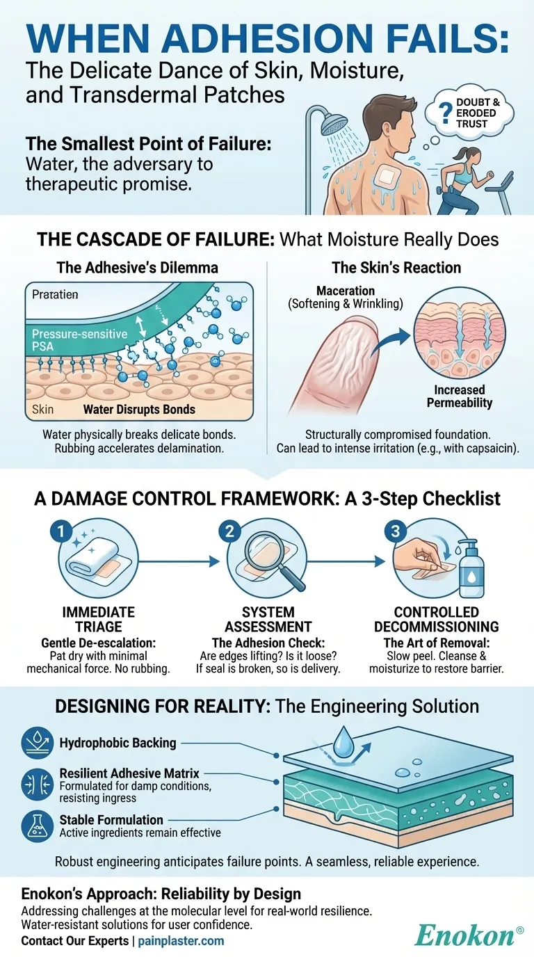 粘着力の低下：皮膚、水分、経皮パッチの繊細なダンス ビジュアルガイド