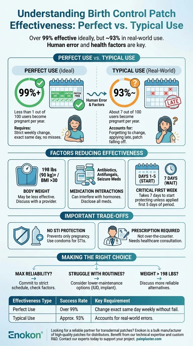 What is the effectiveness of the birth control patch? Achieve Over 99% Protection with Perfect Use Visual Guide