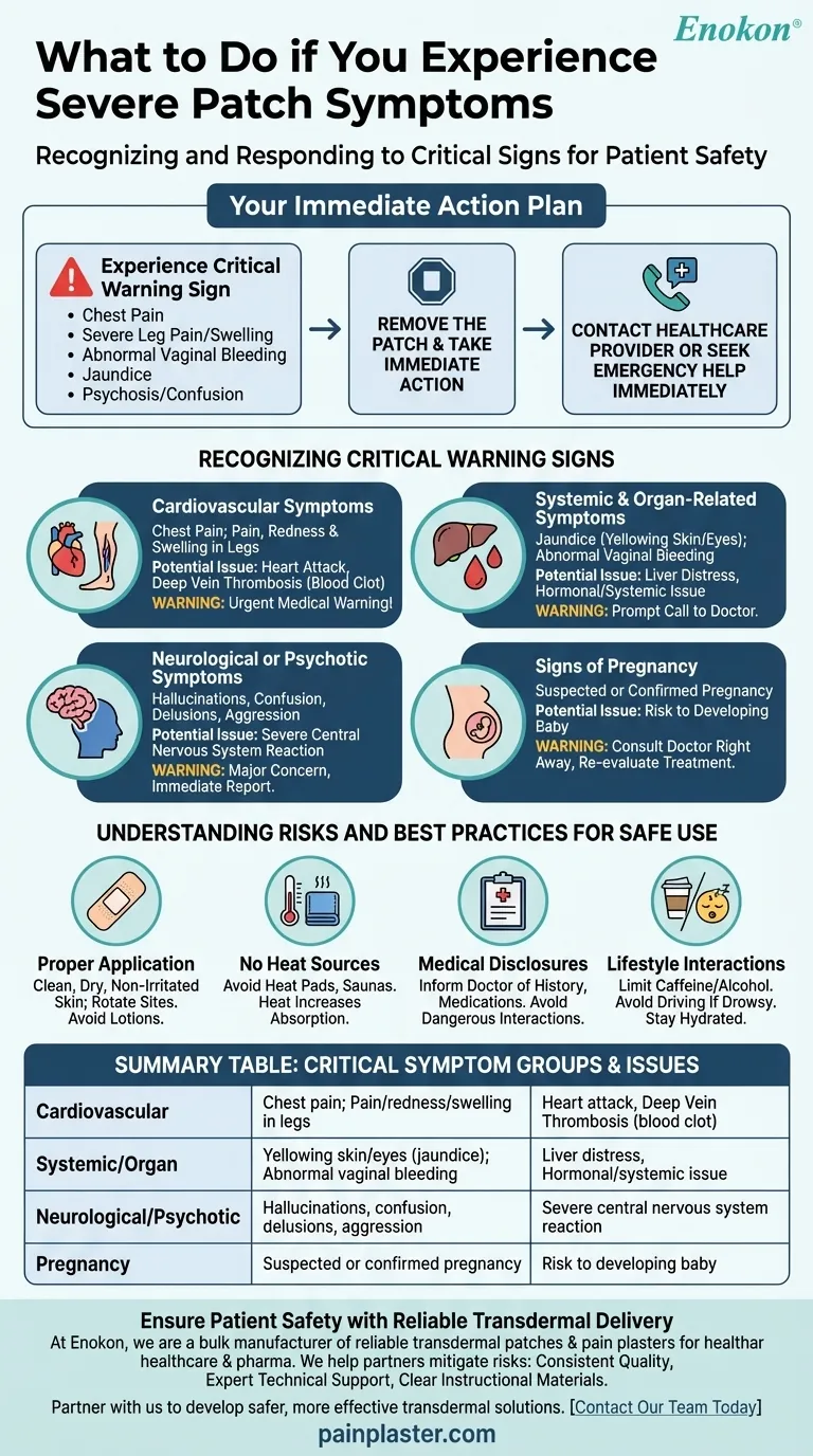 如果用户在使用贴片时出现严重症状，应该怎么办？即时安全措施 图解指南