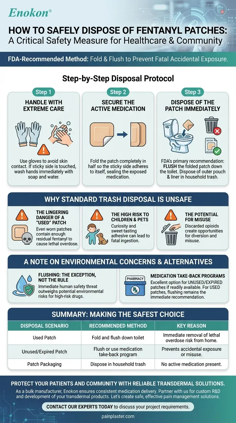 How should used or unused fentanyl patches be disposed of? Ensure Safe, FDA-Recommended Disposal Visual Guide