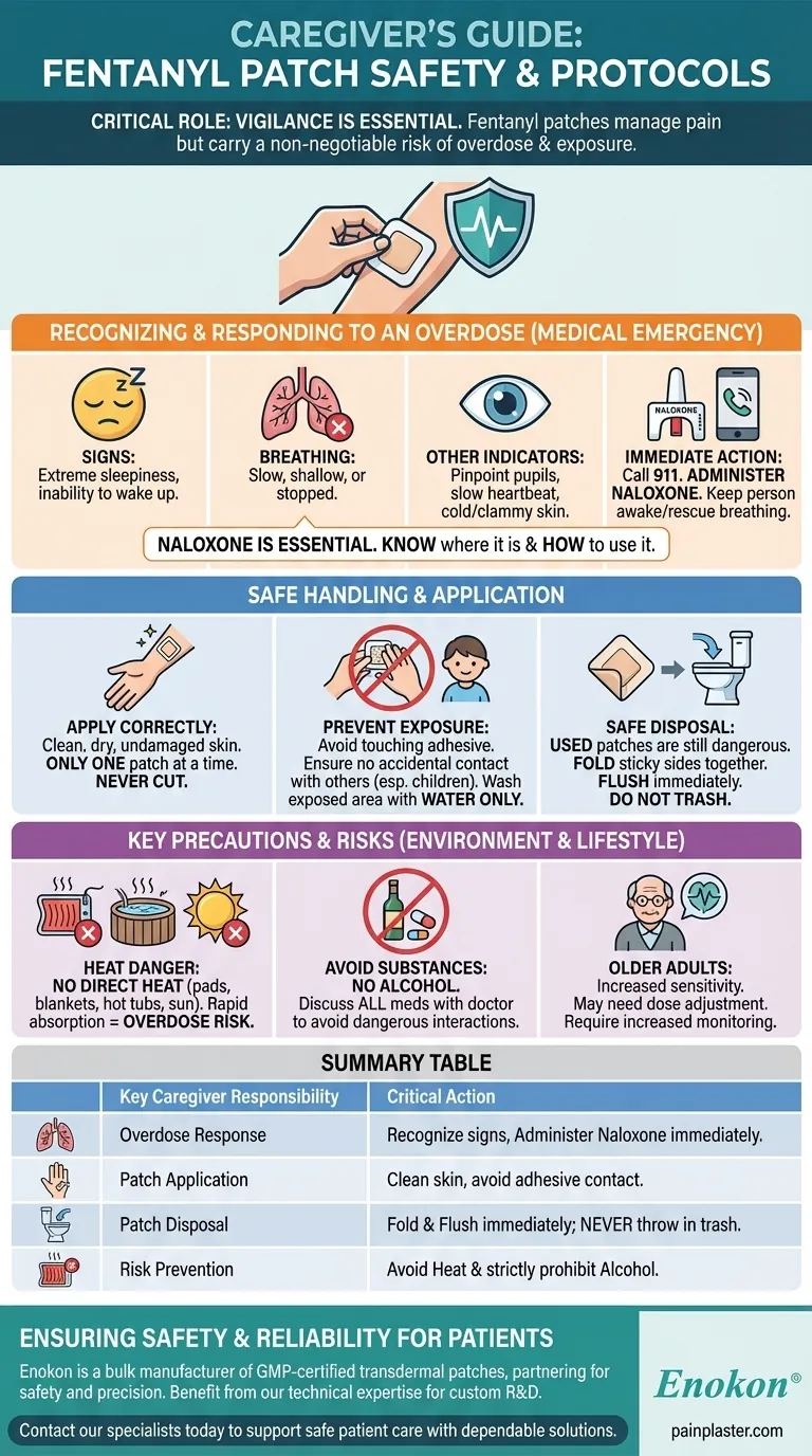 ما الذي يجب أن يعرفه أفراد الأسرة أو مقدمو الرعاية عندما يستخدم شخص ما لصقات الفنتانيل؟دليل السلامة الأساسي دليل مرئي