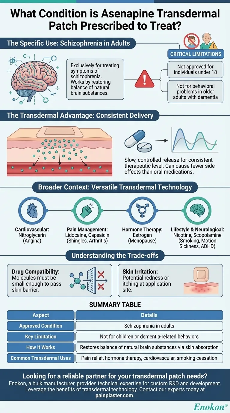 What condition is asenapine transdermal patch prescribed to treat? A Targeted Treatment for Schizophrenia Visual Guide