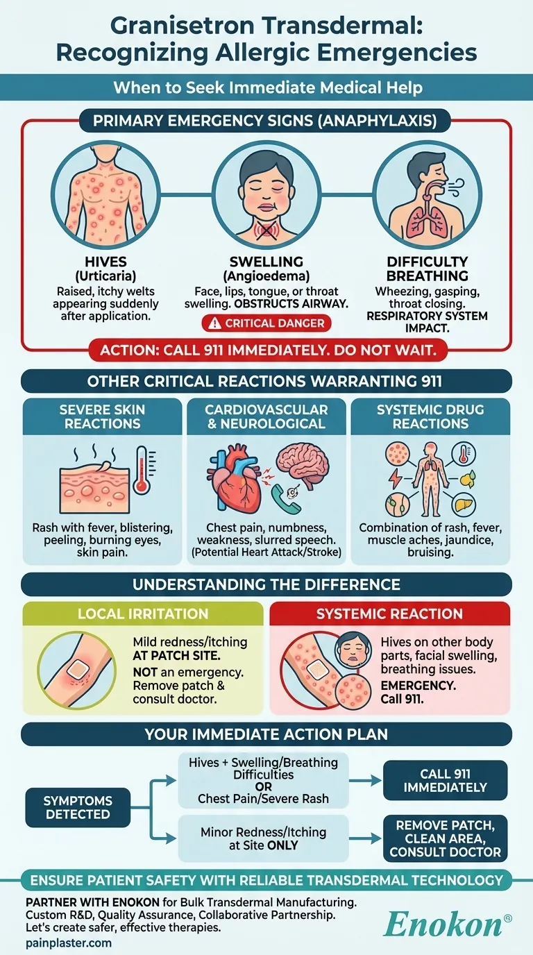 ¿Cuáles son los signos de una reacción alérgica al granisetrón transdérmico que requieren asistencia médica urgente? Guía Visual