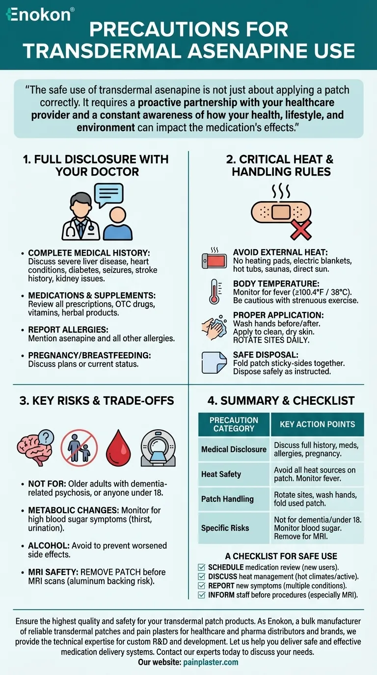 What special precautions should be followed before using transdermal asenapine? Ensure Safe Patch Application & Avoid Risks Visual Guide