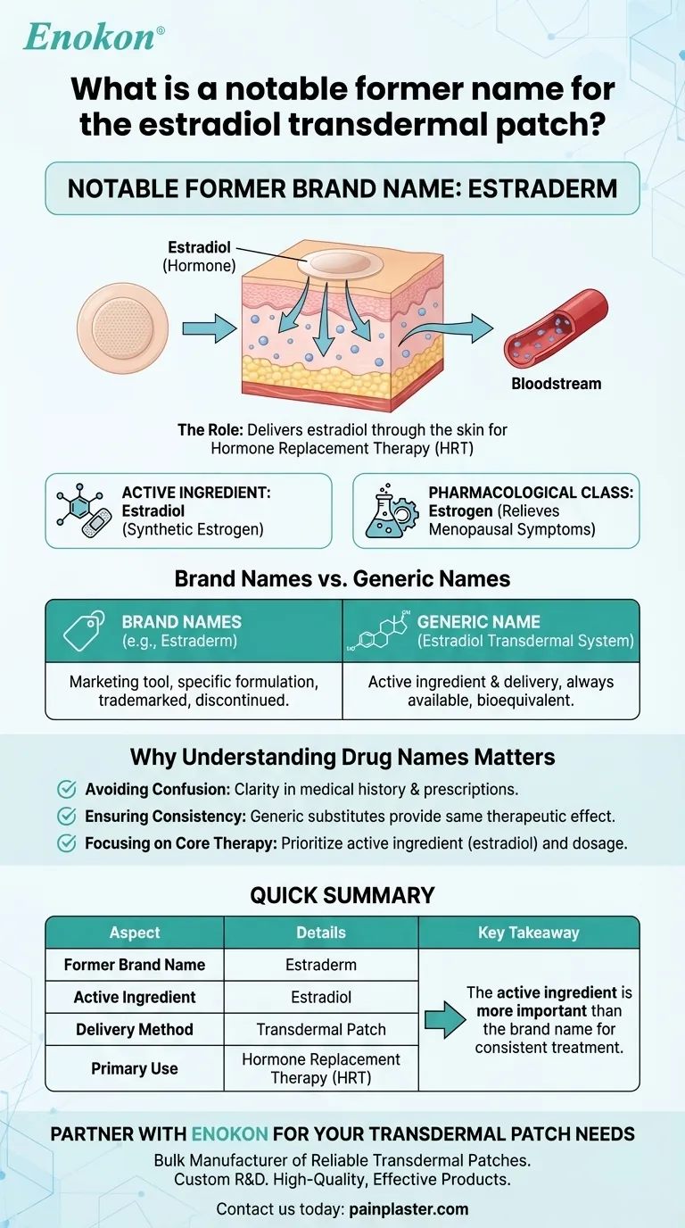 ¿Cuál es un nombre anterior notable del parche transdérmico de estradiol?Descubra el legado de Estraderm Guía Visual