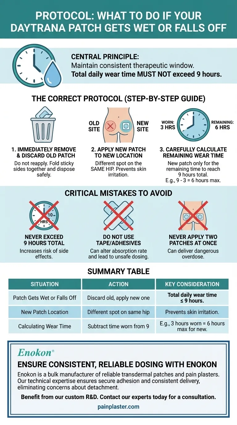 Что делать, если пластырь Daytrana намок или отвалился?Основные шаги для правильного использования Визуальное руководство