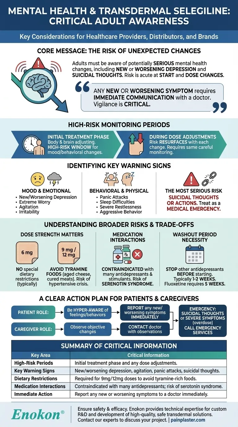 Was sollten Erwachsene in Bezug auf Veränderungen der psychischen Gesundheit bei der Einnahme von transdermalem Selegilin beachten?Hauptrisiken und Sicherheitsmaßnahmen Visuelle Anleitung