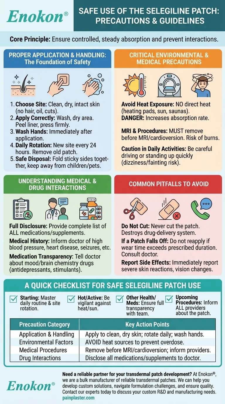 Que precauções devem ser tomadas aquando da aplicação do adesivo de selegilina?Conselhos de segurança essenciais para uma utilização eficaz Guia Visual