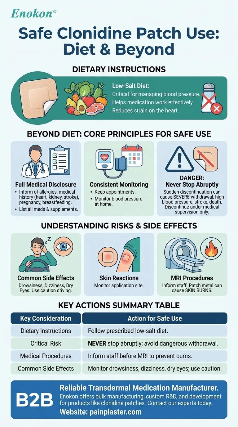 クロニジンパッチ使用中はどのような食事指示に従うべきか？スマートな食事で治療を最適化する ビジュアルガイド