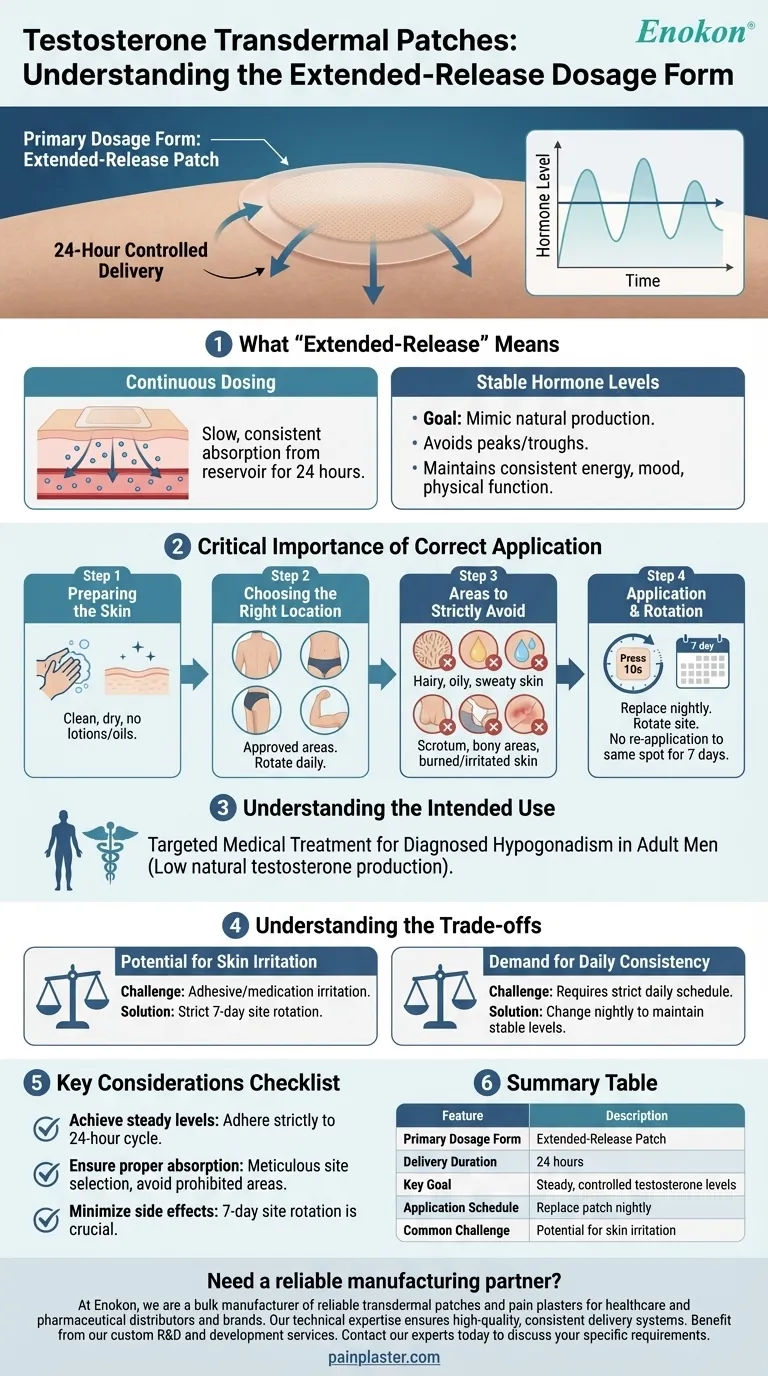 What are the dosage forms available for testosterone transdermal patches? A Guide to the Extended-Release System Visual Guide