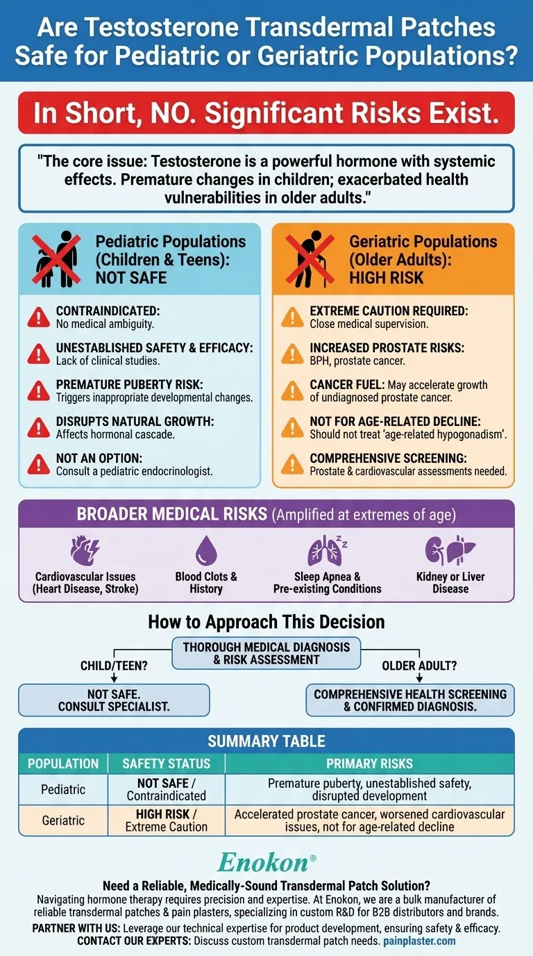 I cerotti transdermici al testosterone sono sicuri per la popolazione pediatrica o geriatrica?Rischi e considerazioni principali Guida Visiva
