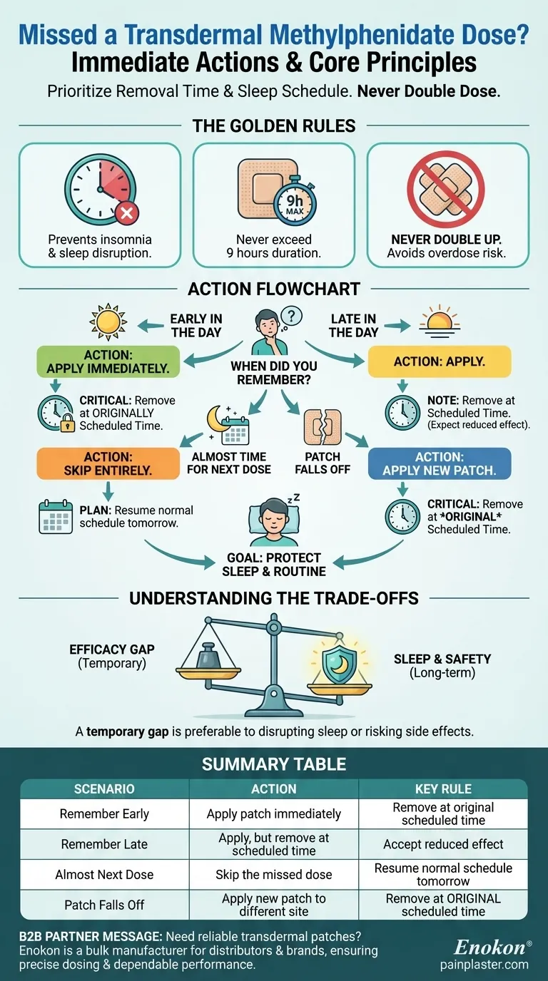 What should be done if a dose of transdermal methylphenidate is missed? Safely Manage Your Patch Schedule Visual Guide