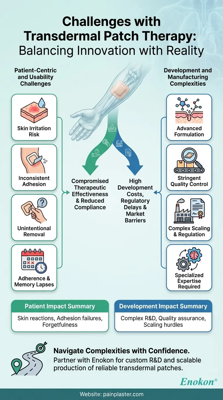ما هي التحديات المحتملة في العلاج باللصقة عبر الجلد؟المشكلات الرئيسية والحلول دليل مرئي
