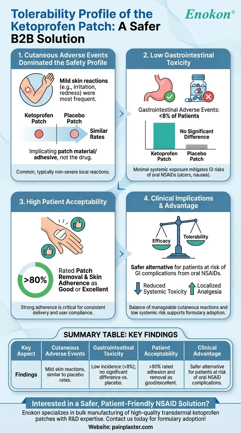 What was the tolerability profile of the ketoprofen patch? Safe & Effective Pain Relief with Minimal Side Effects Visual Guide