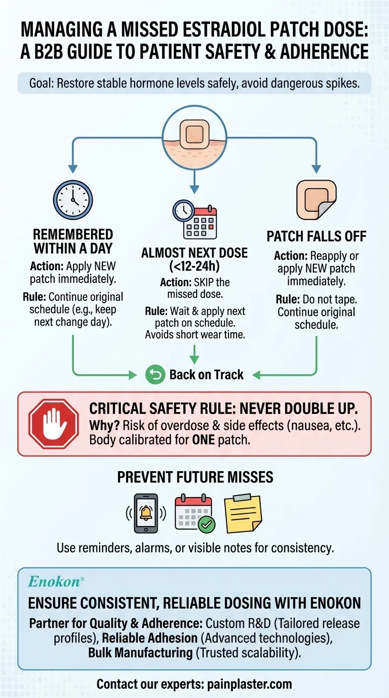 What should be done if a dose of estradiol patch is missed? Restore Hormone Stability Safely Visual Guide