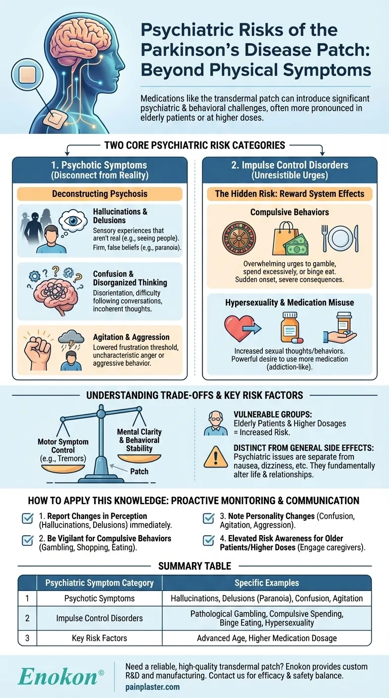 Que sintomas psiquiátricos é que o adesivo para a doença de Parkinson pode causar ou agravar?Riscos e sugestões de gestão Guia Visual
