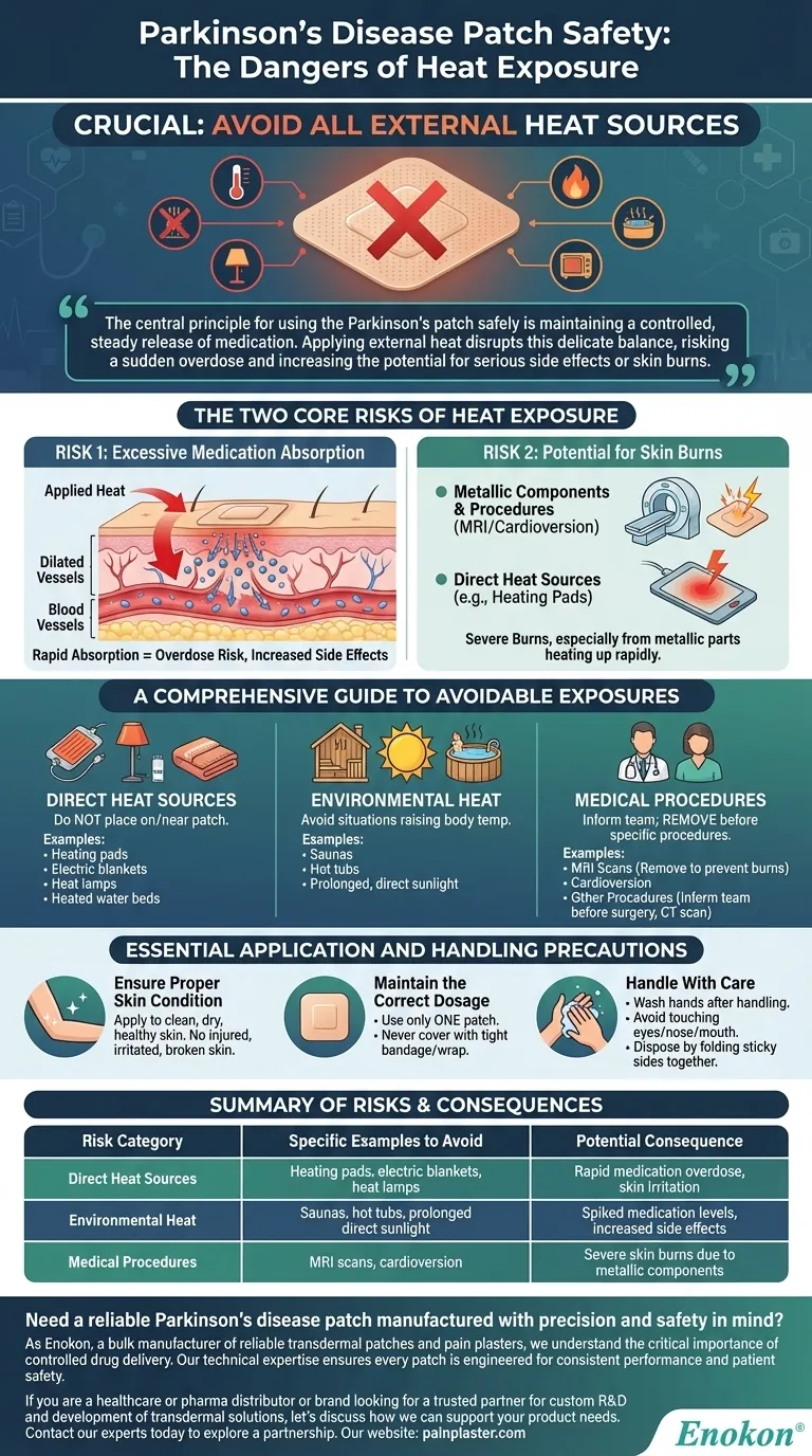 Que precauções devem ser tomadas relativamente à exposição ao calor com o penso para a doença de Parkinson?Sugestões de segurança essenciais Guia Visual
