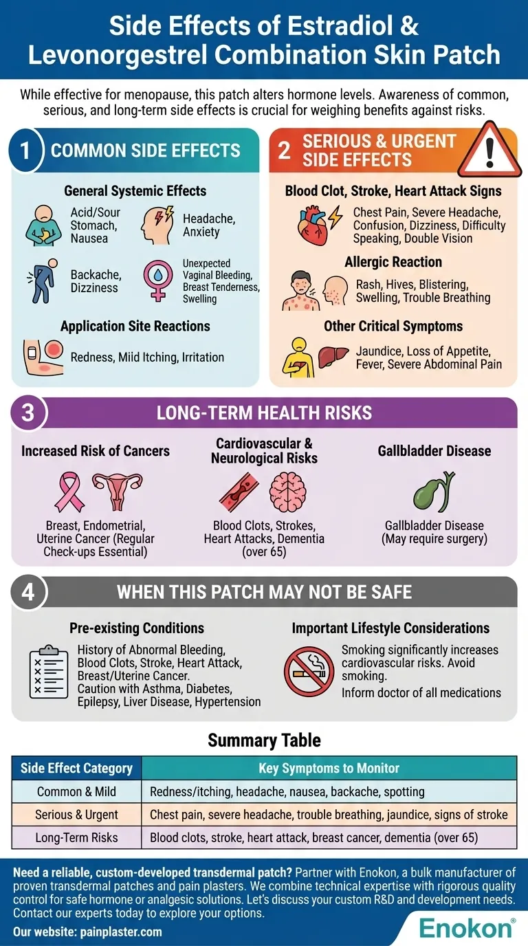 エストラジオールとレボノルゲストレル配合皮膚パッチの潜在的な副作用にはどのようなものがありますか？リスクと安全性ガイド ビジュアルガイド