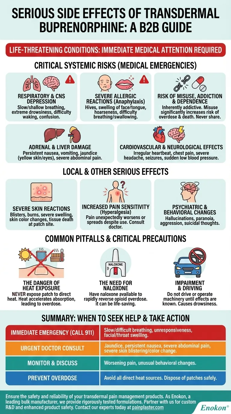 Que efeitos secundários graves pode causar a buprenorfina transdérmica?Guia de riscos e segurança Guia Visual