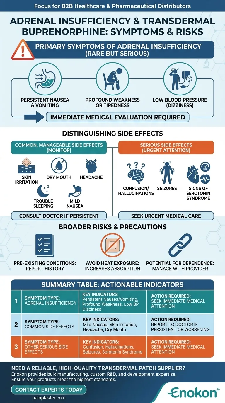 Quais são os sintomas de insuficiência adrenal com buprenorfina transdérmica?Principais sinais e riscos Guia Visual