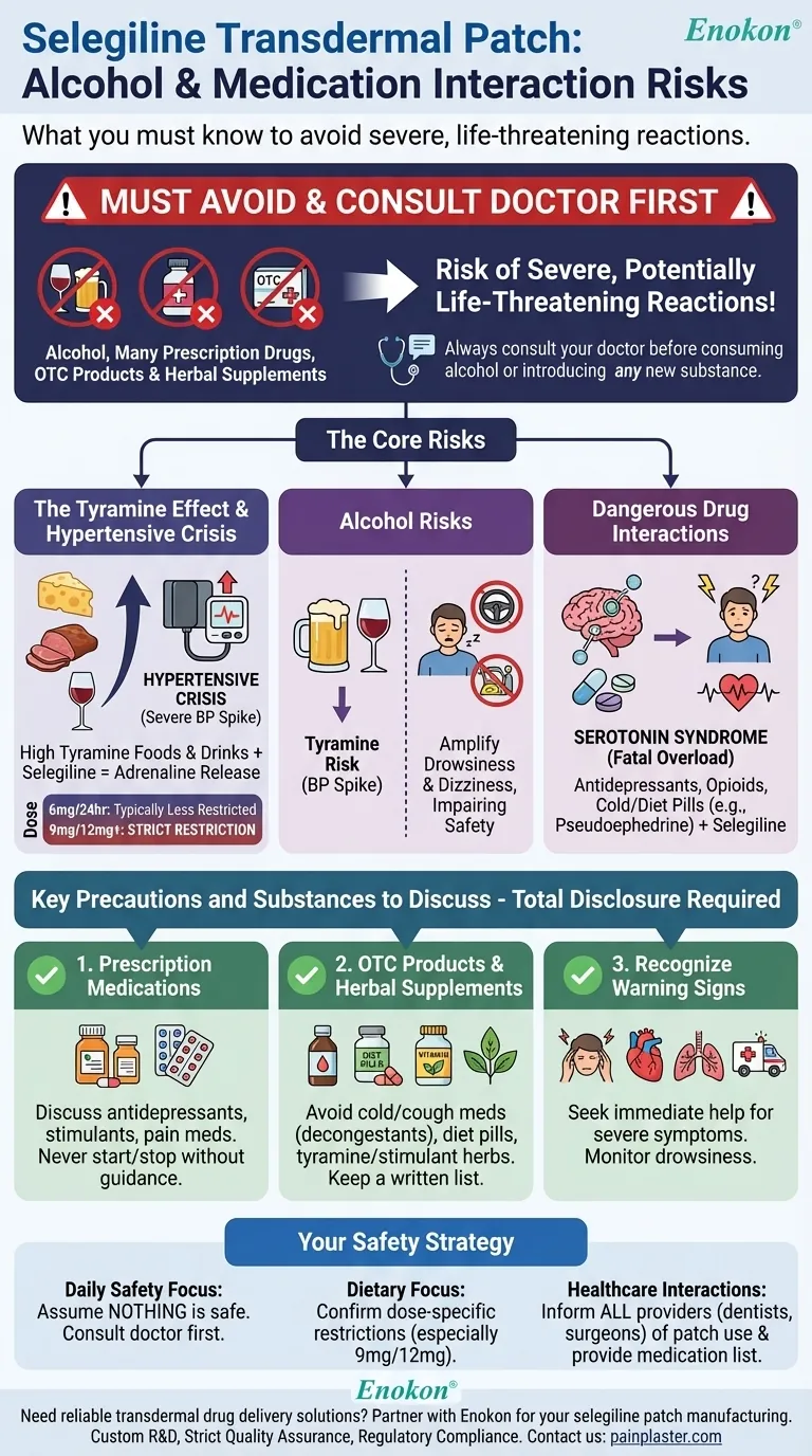 セレギリン経皮パッチを使用している間、アルコールや薬にはどのような注意が必要ですか？ ビジュアルガイド