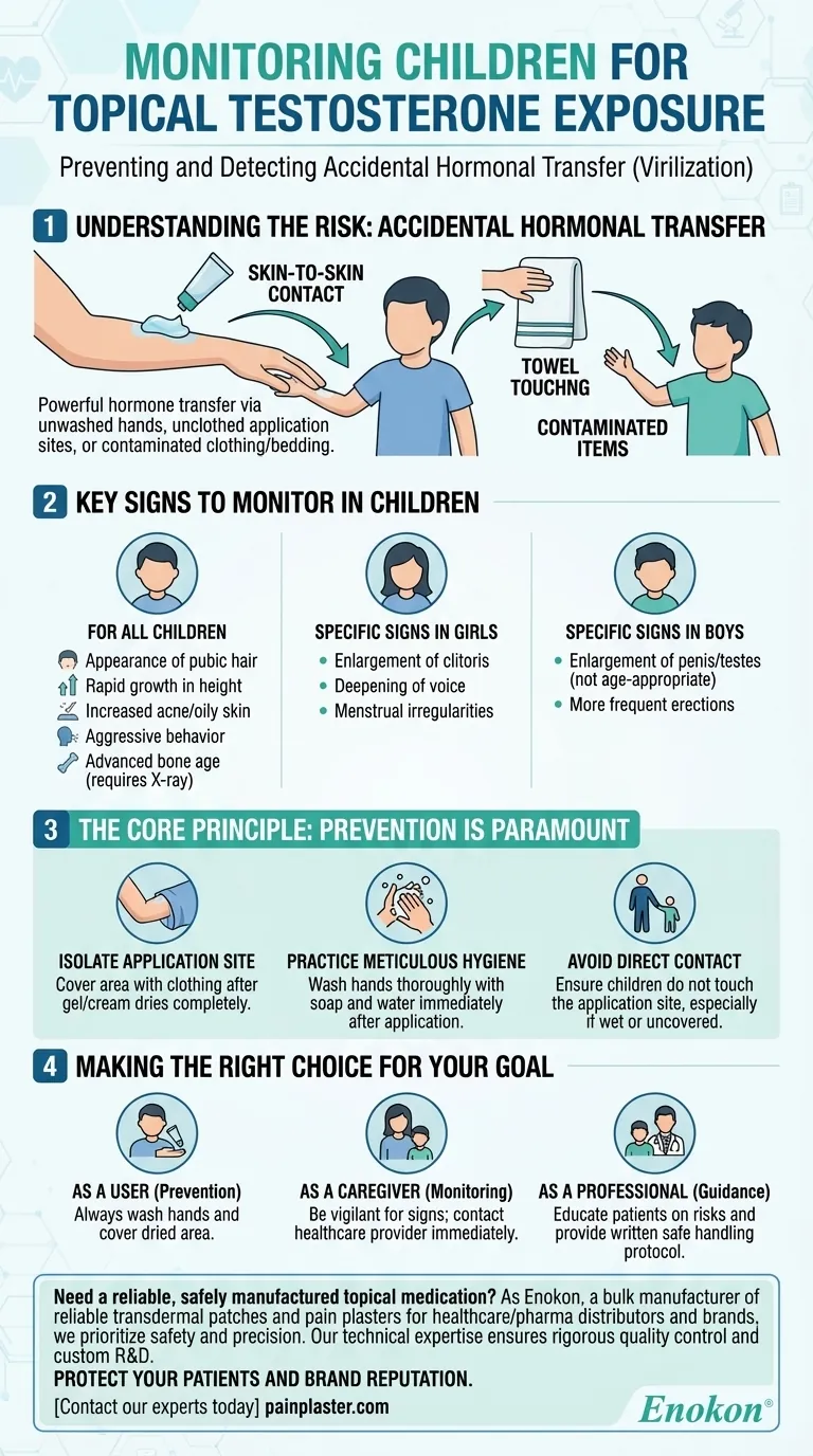 Que faut-il surveiller chez les enfants qui sont en contact avec des personnes utilisant de la testostérone topique ?Signes clés et conseils de prévention Guide Visuel