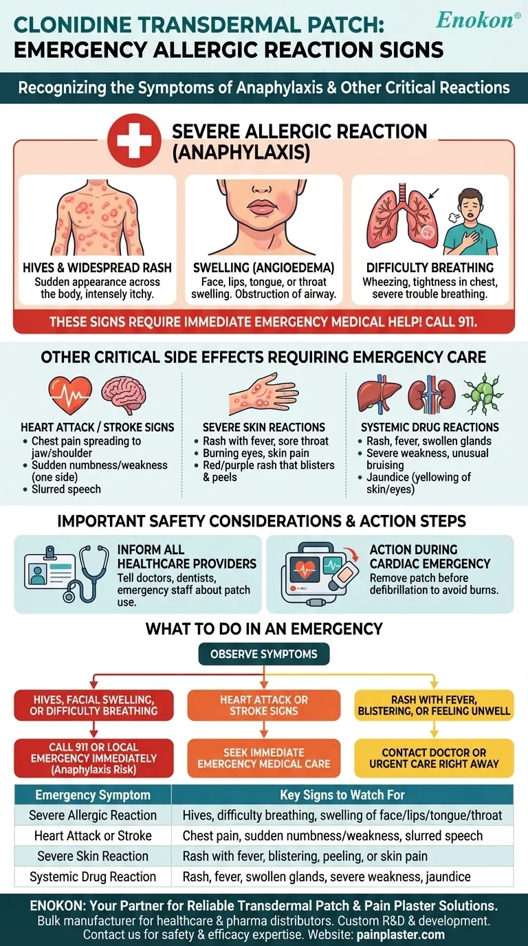 Quais são os sinais de uma reação alérgica à clonidina transdérmica que requerem ajuda médica de emergência? Guia Visual