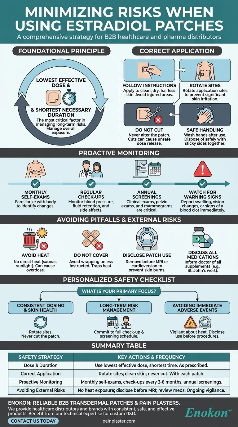 Como é que os riscos podem ser minimizados quando se utilizam pensos de estradiol?Dicas de utilização segura e monitorização Guia Visual