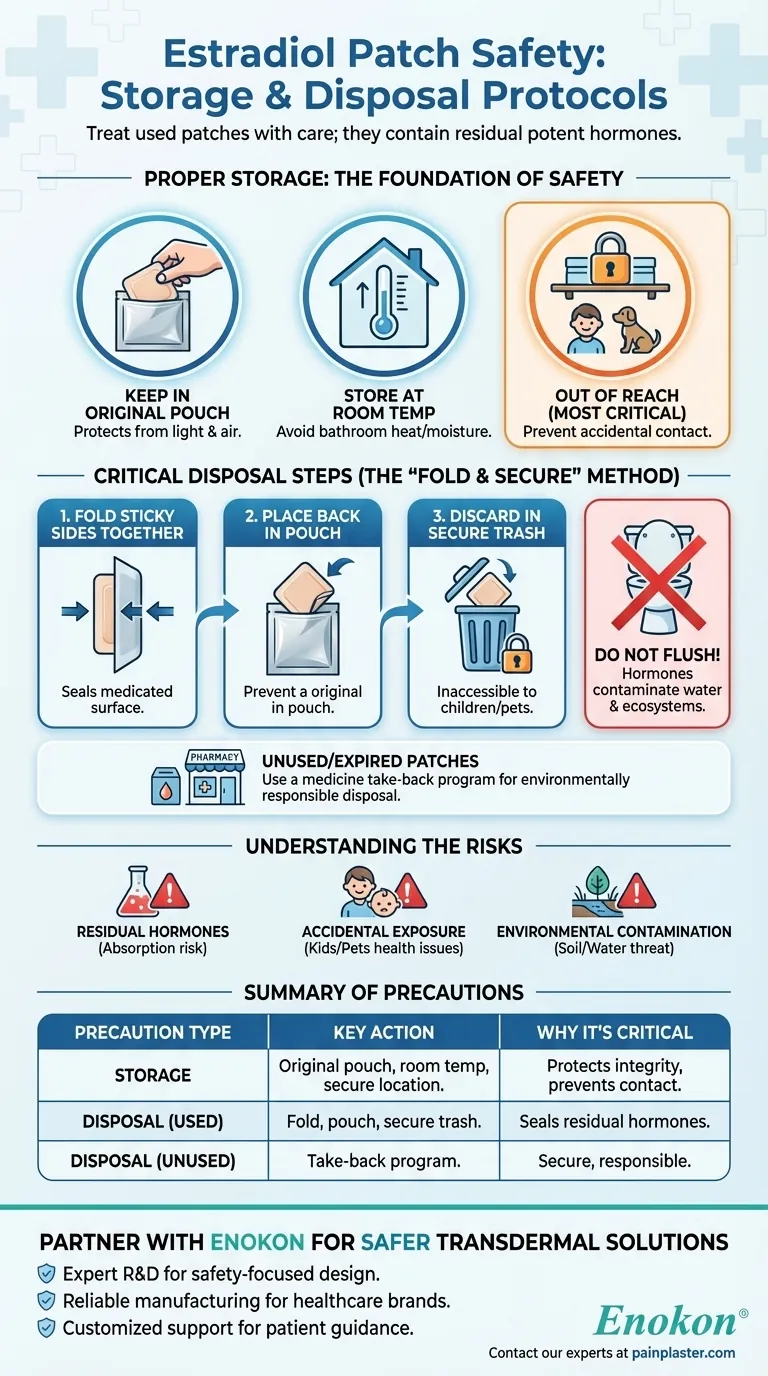 Que precauções de armazenamento e eliminação se aplicam aos pensos de estradiol?Diretrizes de segurança essenciais Guia Visual