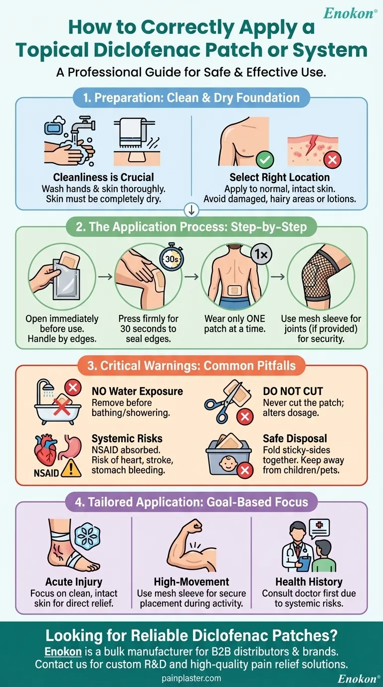 ジクロフェナク外用パッチまたはシステムはどのように貼付すればよいのでしょうか？安全で効果的な疼痛緩和のためのステップバイステップガイド ビジュアルガイド
