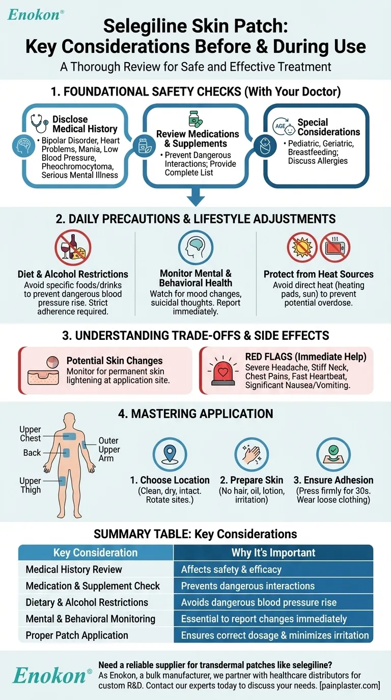 セレギリン皮膚パッチを使用する前に考慮すべきことは？主な安全性と使用ガイドライン ビジュアルガイド