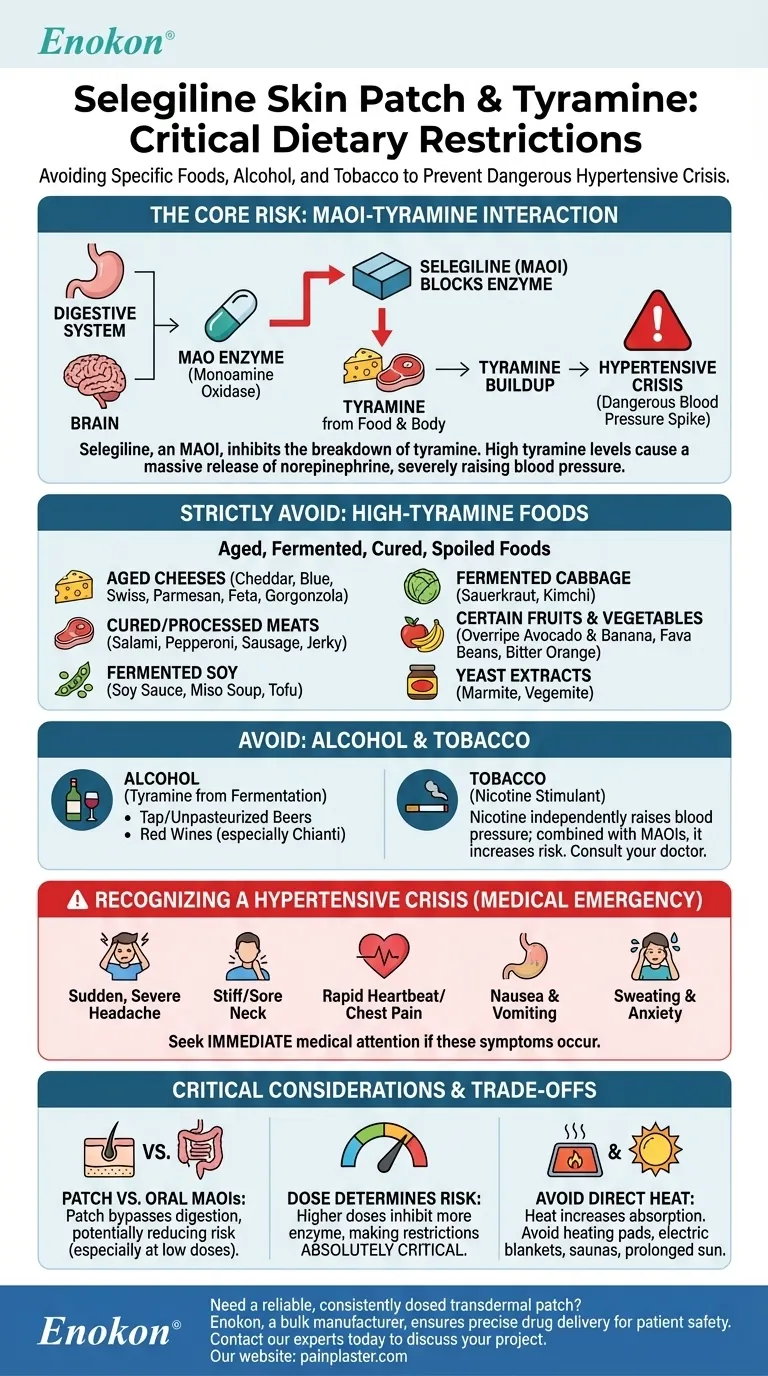 Que alimentos, tabaco ou álcool devem ser evitados durante a utilização do adesivo cutâneo de selegilina?Mantenha-se seguro com estas diretrizes chave Guia Visual