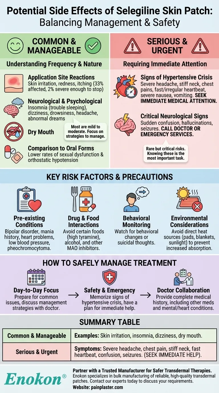 What are the potential side effects of selegiline skin patch? From Common Reactions to Critical Risks Visual Guide