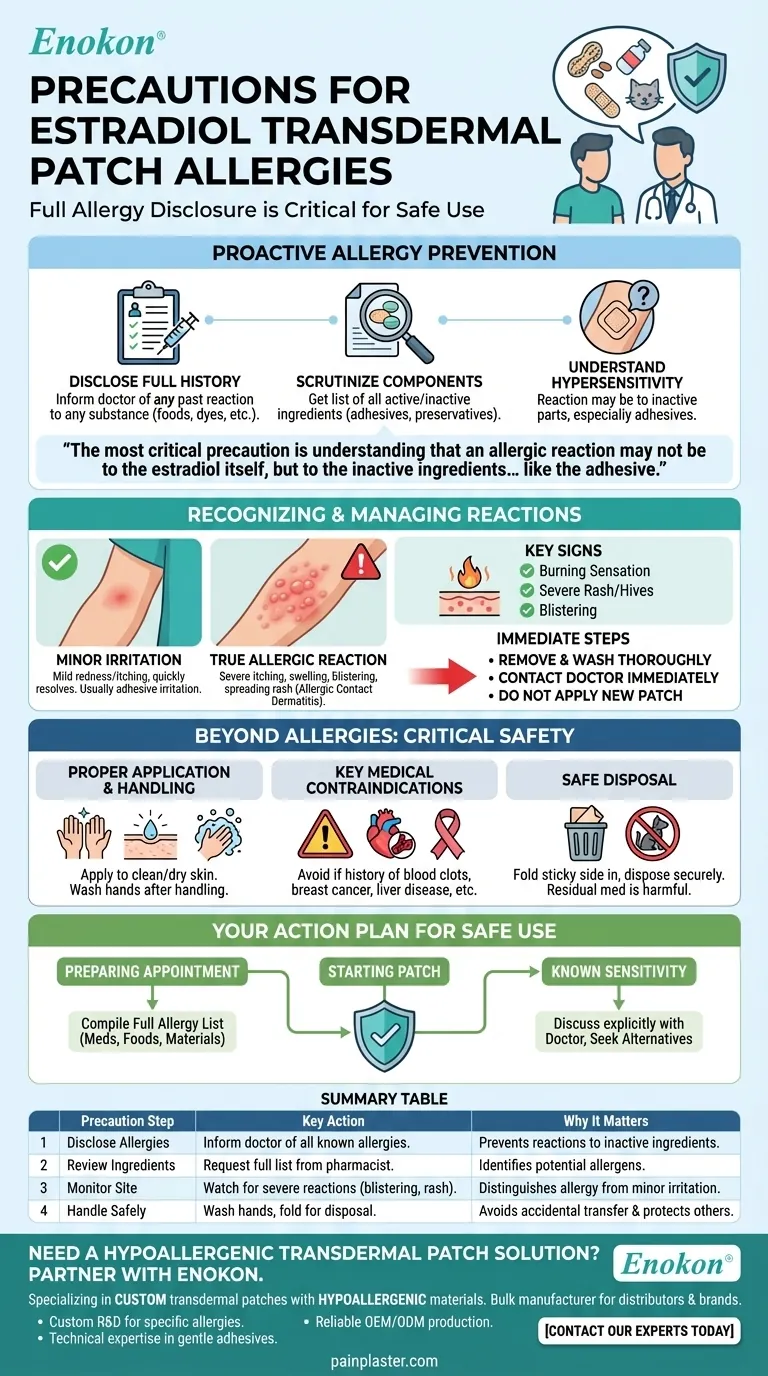 Que precauções devem ser tomadas relativamente a alergias antes de utilizar o estradiol transdérmico?Guia de Segurança Essencial Guia Visual