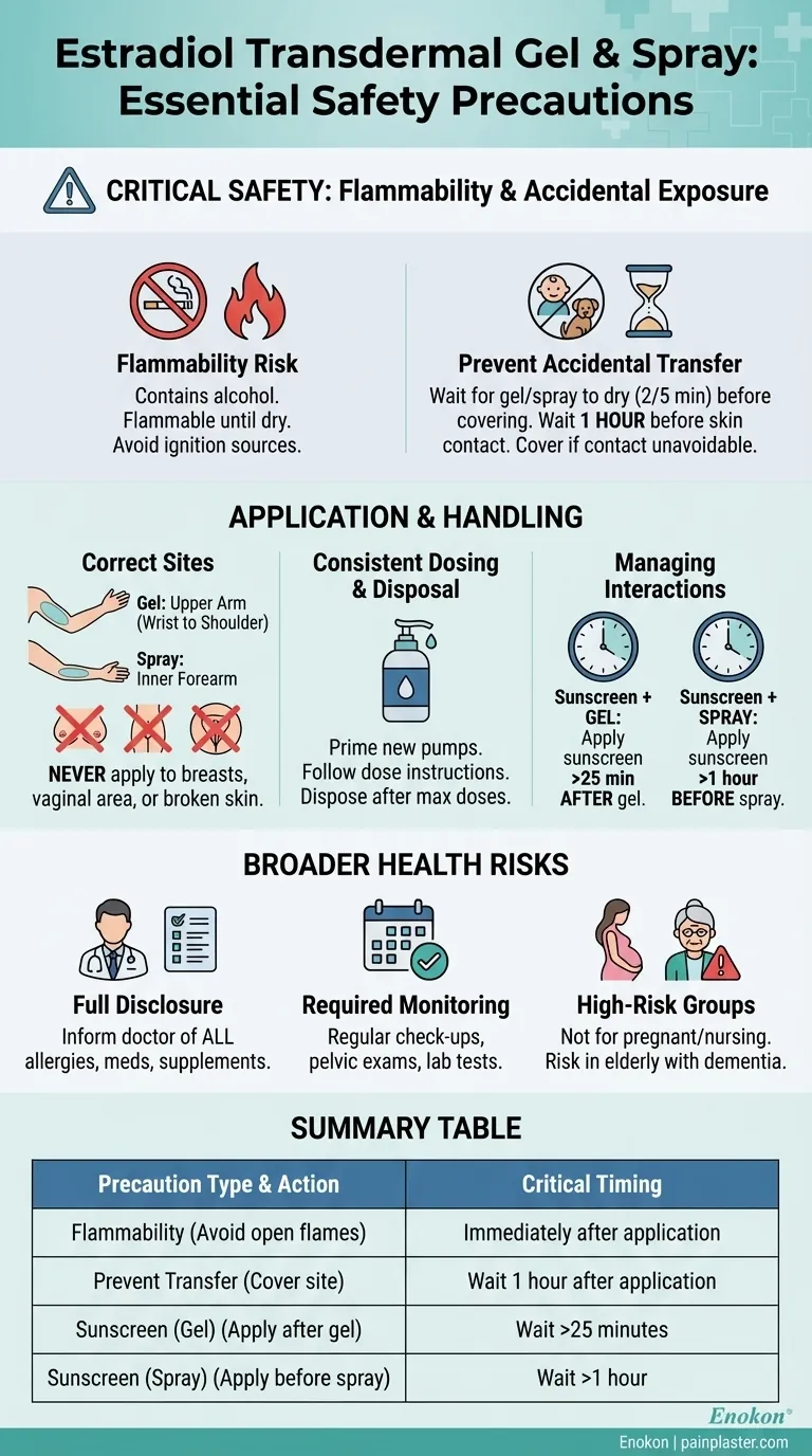 Que precauções de segurança se aplicam ao gel e spray transdérmico de estradiol?Diretrizes essenciais para uma utilização segura Guia Visual