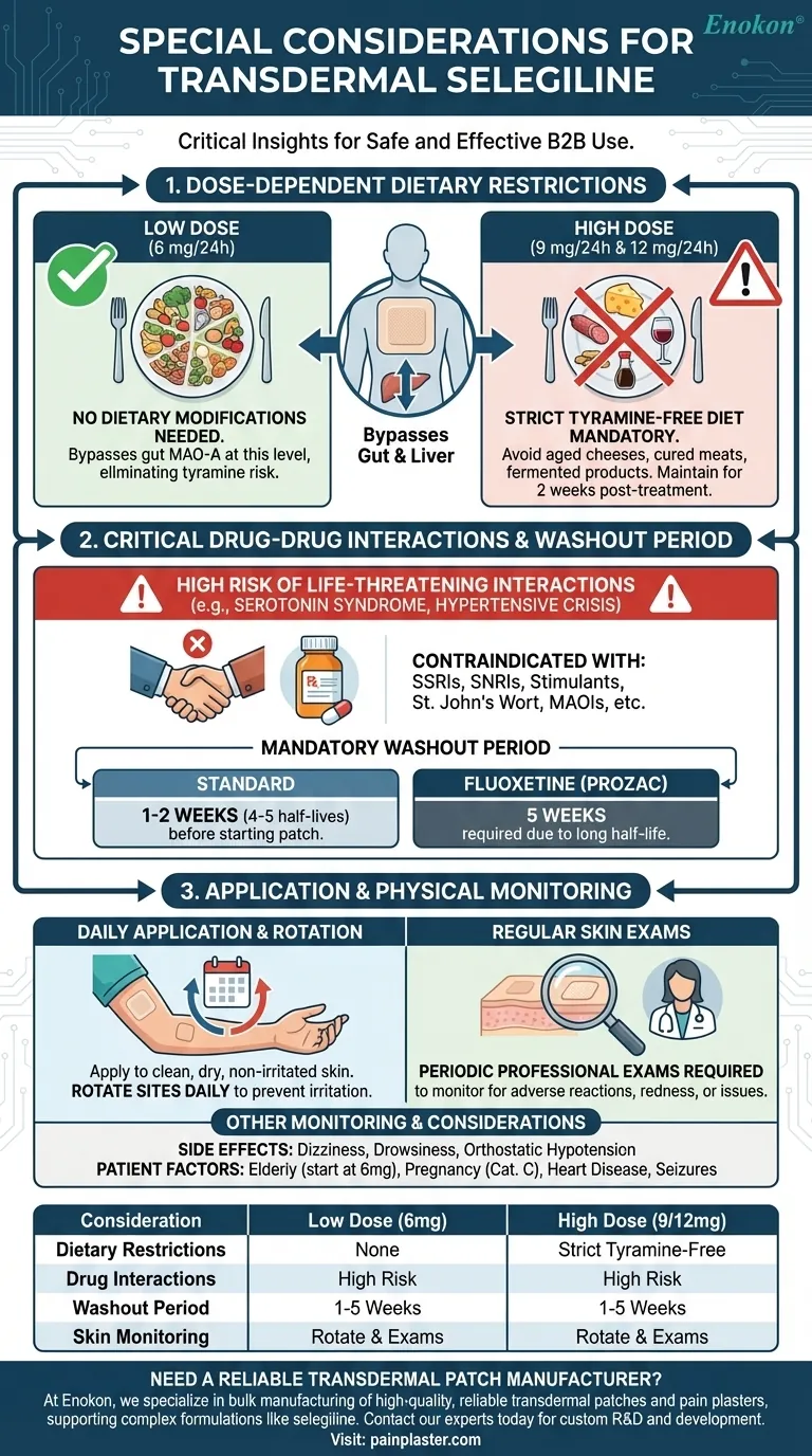 Que considerações especiais existem relativamente à selegilina transdérmica?Principais diretrizes de segurança e utilização Guia Visual