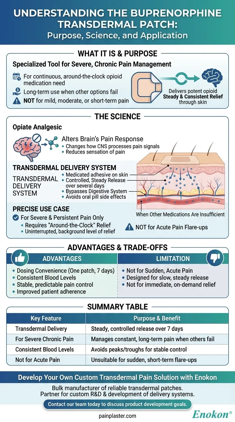 Qual é o objetivo do adesivo transdérmico de buprenorfina?Alívio da dor a longo prazo para doenças crónicas Guia Visual