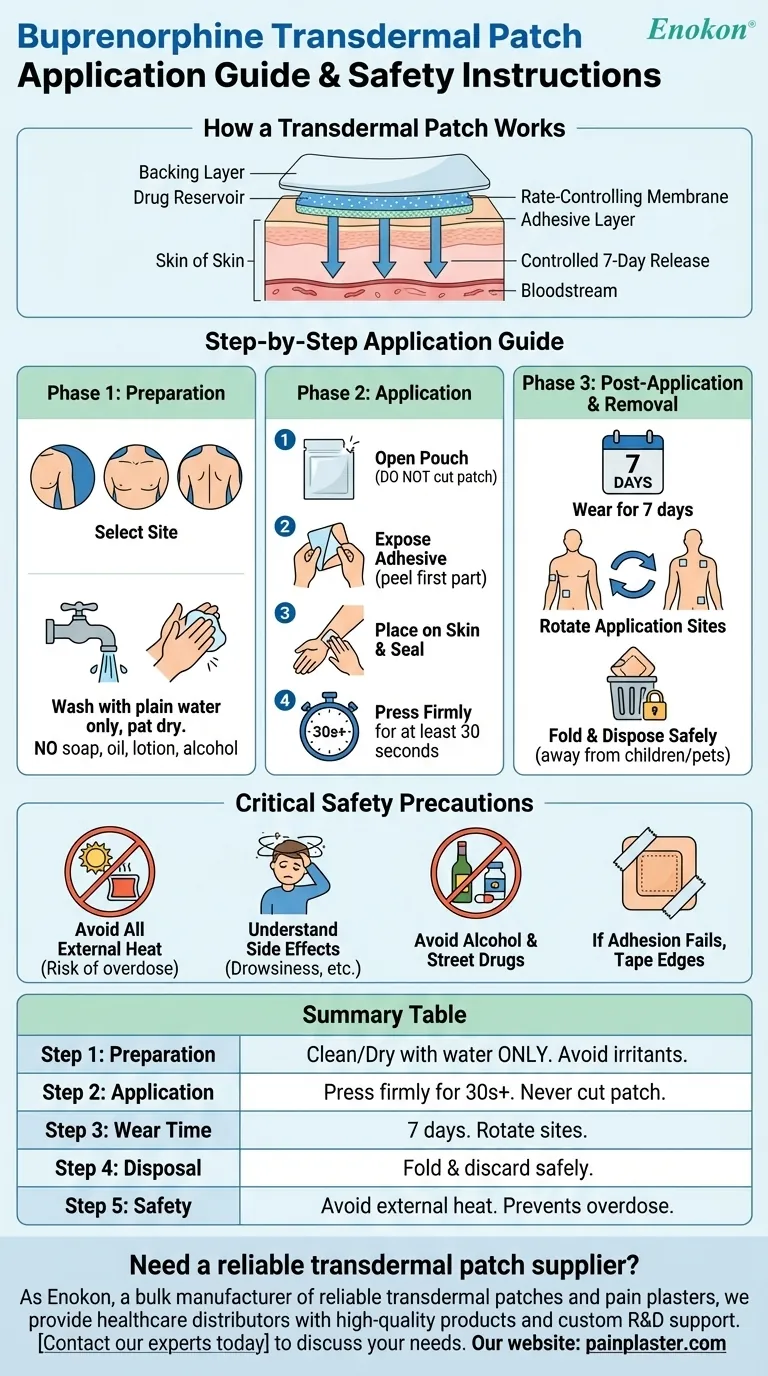 ¿Cuáles son las instrucciones de aplicación del parche transdérmico de buprenorfina?Garantizar un alivio seguro y eficaz del dolor Guía Visual