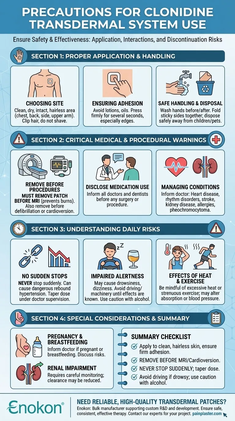 Que precauções devem ser tomadas com a utilização do sistema transdérmico de clonidina?Diretrizes de segurança essenciais Guia Visual