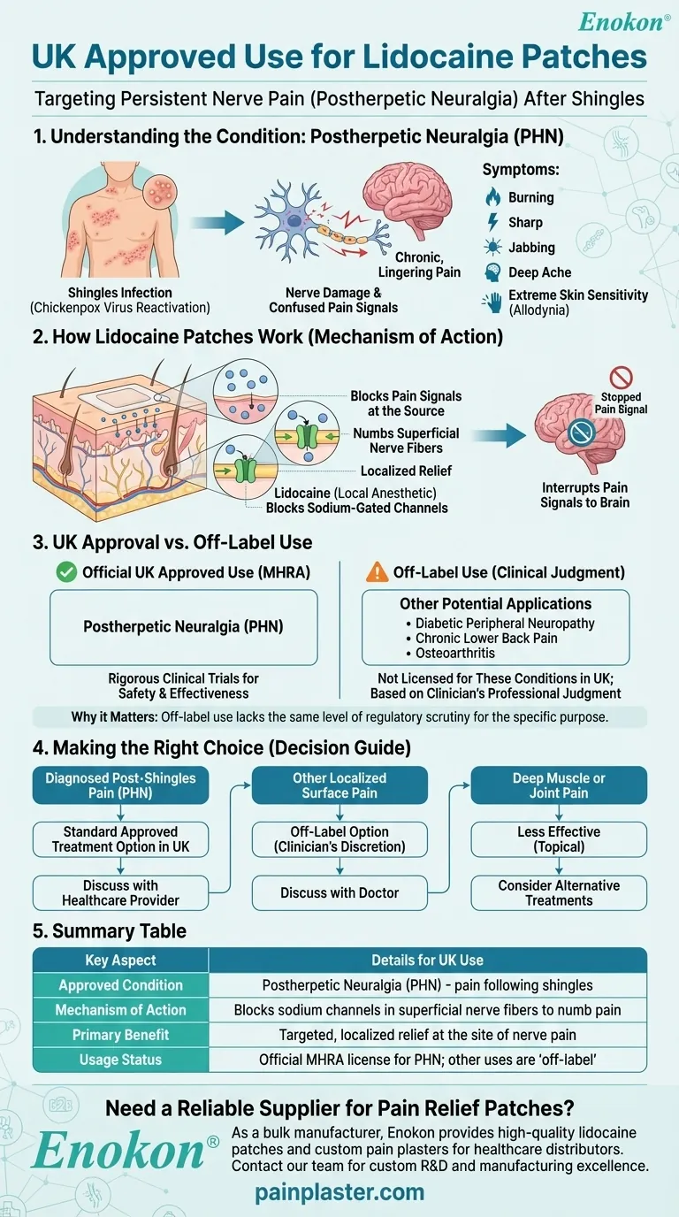 Für welche Erkrankung sind Lidocain-Pflaster im Vereinigten Königreich zugelassen?UK-spezifischer PHN-Behandlungsleitfaden Visuelle Anleitung