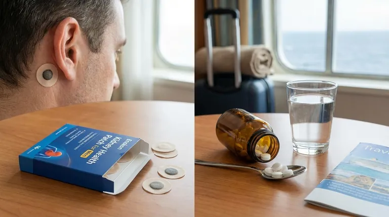 スコポラミンパッチは、Dramamineのような経口薬と比較して、どのような利点がありますか?