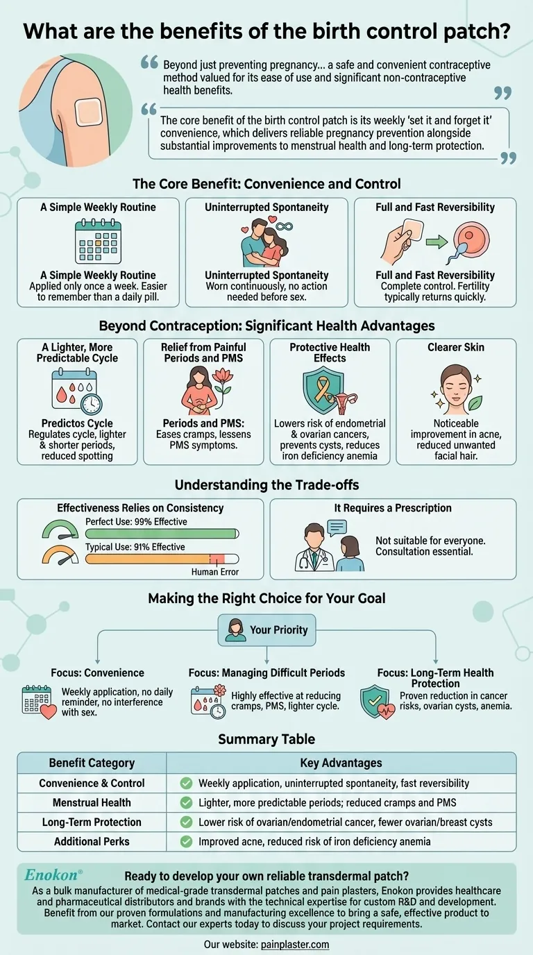 ما هي فوائد استخدام لاصقة منع الحمل؟وسيلة منع حمل موثوقة مع مزايا صحية إضافية دليل مرئي