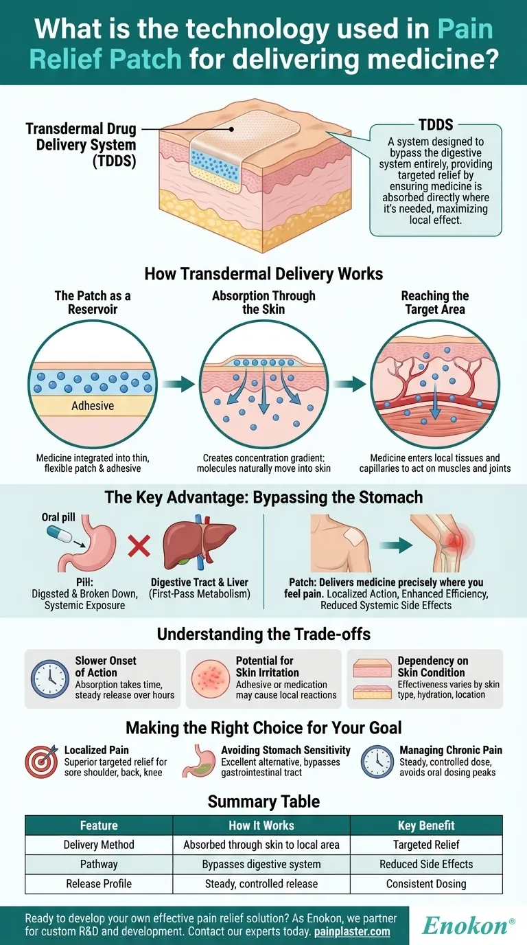 Qual é a tecnologia utilizada no penso de alívio da dor para administrar medicamentos?| Explicação sobre a administração transdérmica de medicamentos Guia Visual