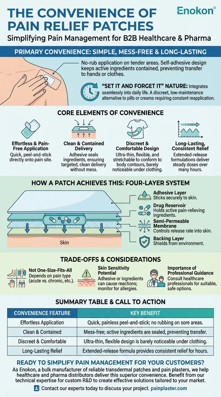 O que torna a aplicação do Pain Relief Patch conveniente?Descubra o controlo da dor sem esforço Guia Visual