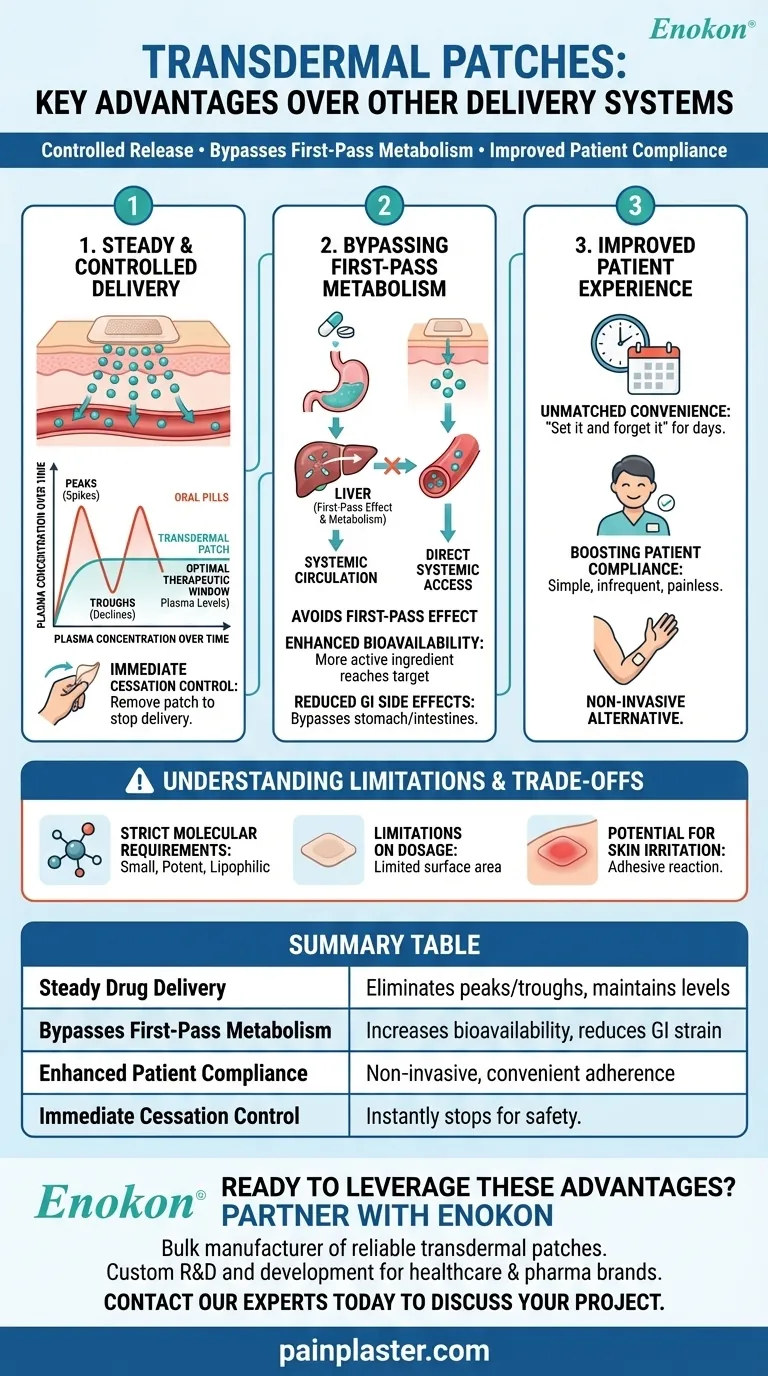Quais são as principais vantagens dos adesivos transdérmicos?Administração superior de medicamentos sem comprimidos ou agulhas Guia Visual
