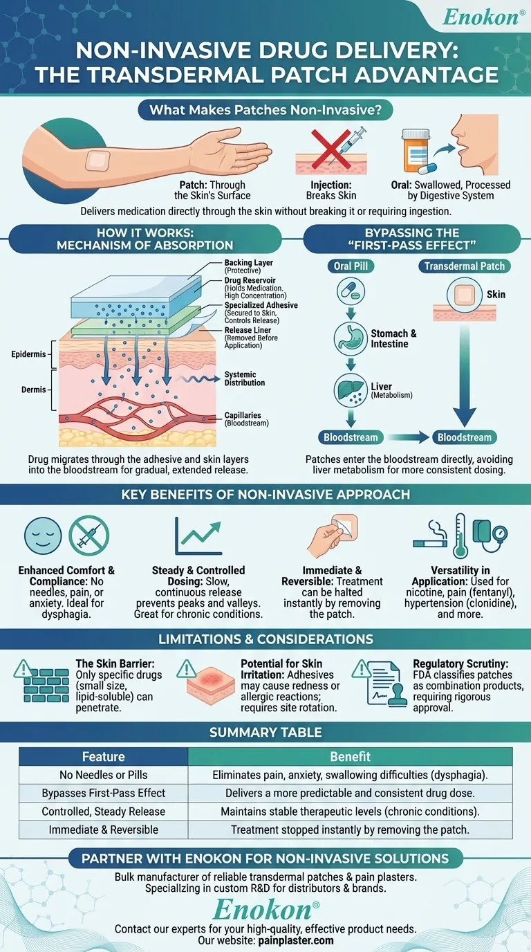 ما الذي يجعل اللصقات عبر الجلد طريقة توصيل دواء غير جراحية؟شرح الفوائد والميزات الرئيسية دليل مرئي