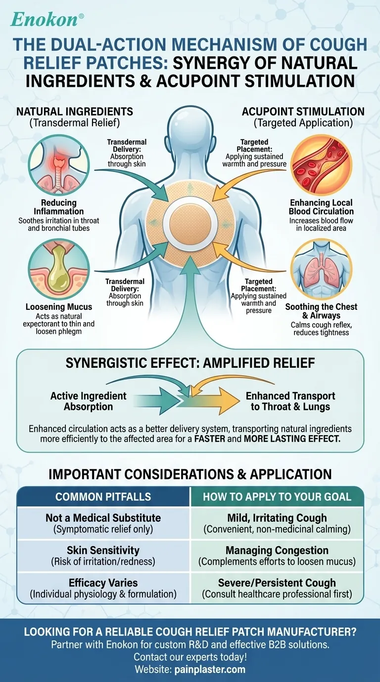 ما هو الدور الذي تلعبه المكونات الطبيعية وتحفيز نقاط الوخز بالإبر في لاصقة تخفيف السعال؟إغاثة مزدوجة المفعول لصحة الجهاز التنفسي دليل مرئي