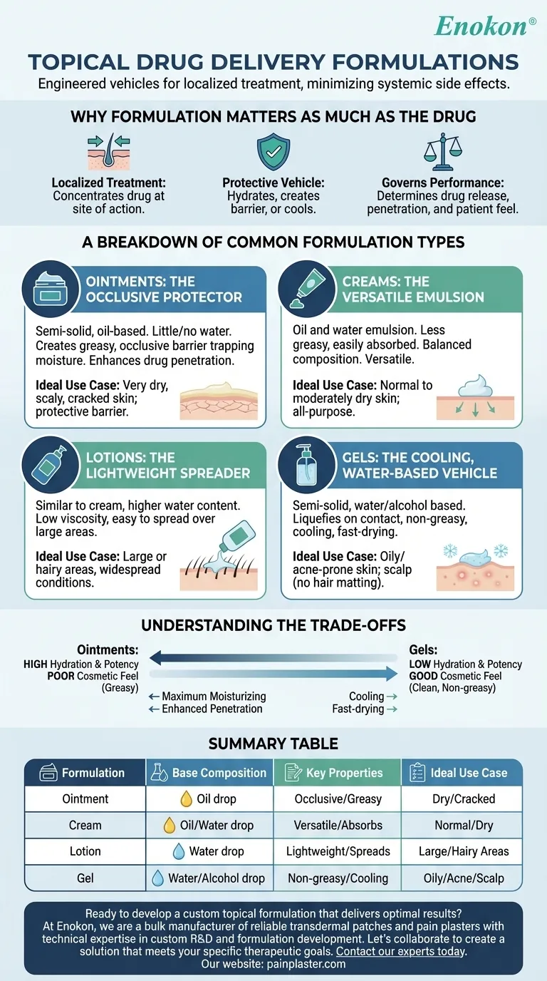 Que tipos de formulações são utilizadas na administração tópica de medicamentos?Principais opções para um tratamento eficaz da pele Guia Visual