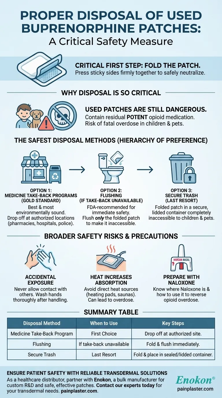 ¿Cuál es la forma correcta de deshacerse de los parches de buprenorfina usados?Proteja su hogar y su entorno Guía Visual