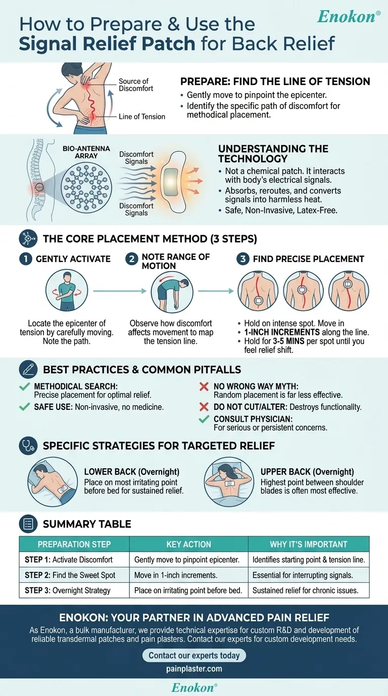 Как подготовиться к использованию пластыря Signal Relief для облегчения состояния спины?Выполните следующие шаги для достижения оптимальных результатов Визуальное руководство